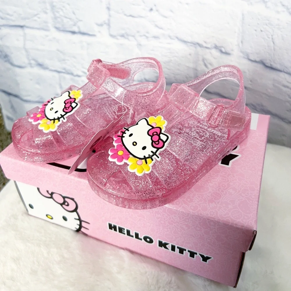 HELLO KITTY Glitter Pink 80s Jelly Sandals New Box Included! Size 6 Toddler Girl